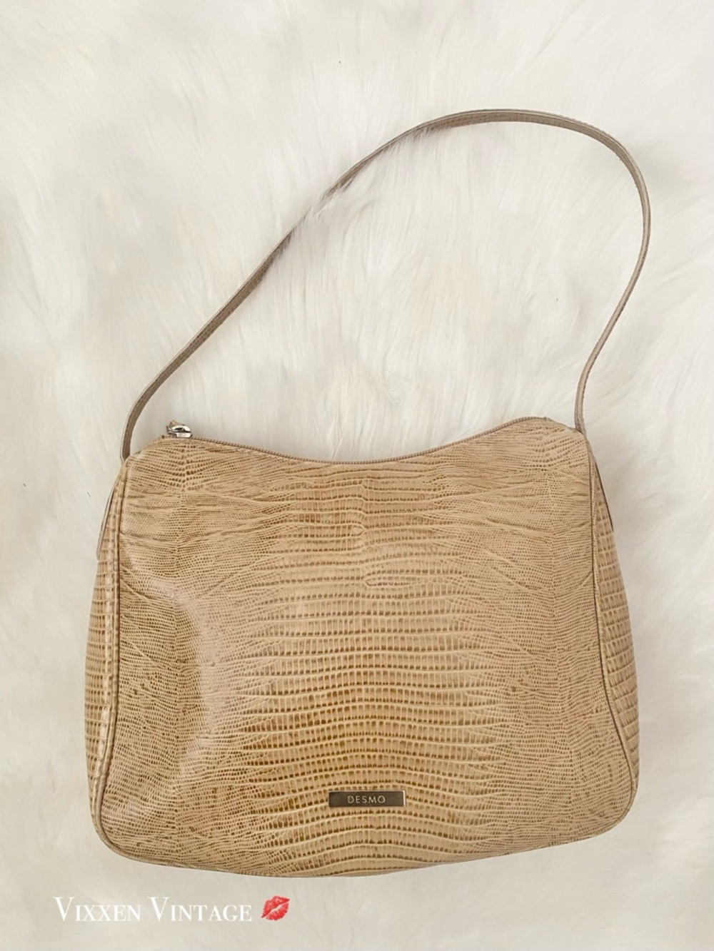 VINTAGE 1990’S DESMO PYTHON EMBOSSED LEATHER SHOULDER BAG IN BEIGE